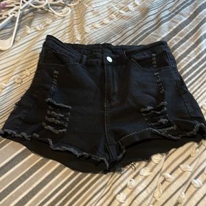Black denim shorts